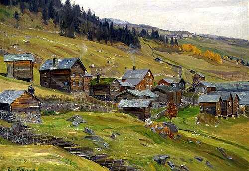 Bondegårder i en fjellbygd, 1897, Fredrik Borgen
