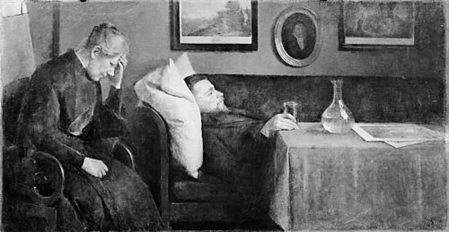 Alvor. Kunstnerens broder ligger syg, 1908, Peter Alfred Schou