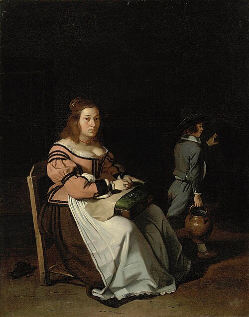 A lady sewing in an interior, 1652, Michiel Sweerts