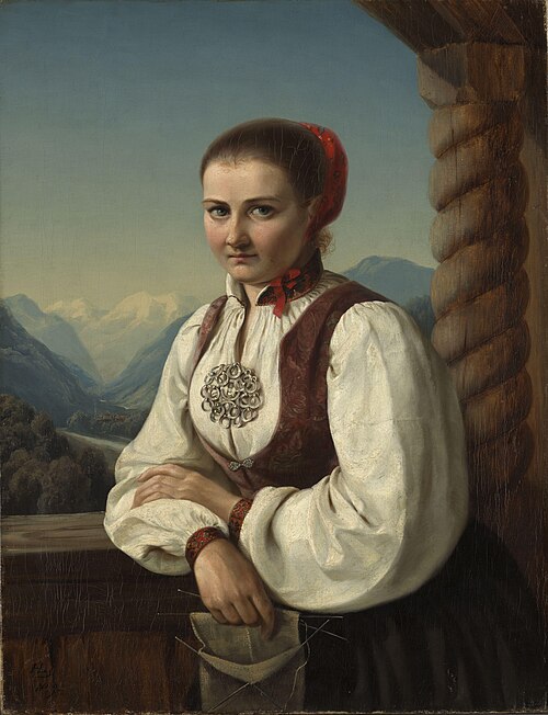 Young Woman in Traditional Dress on the Balcony, 1849, Hedevig Lund