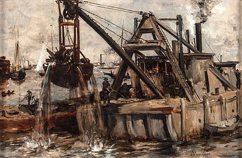 Dredging in the River, 1879, John Henry Twachtman