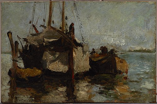 Boats in Harbor, , John Henry Twachtman