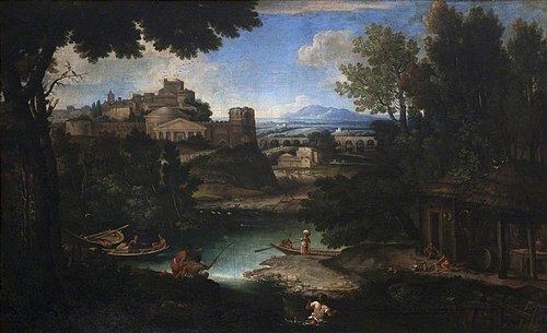 River Scene with Classical Buildings and Figures, 1653, Giovanni Francesco Grimaldi