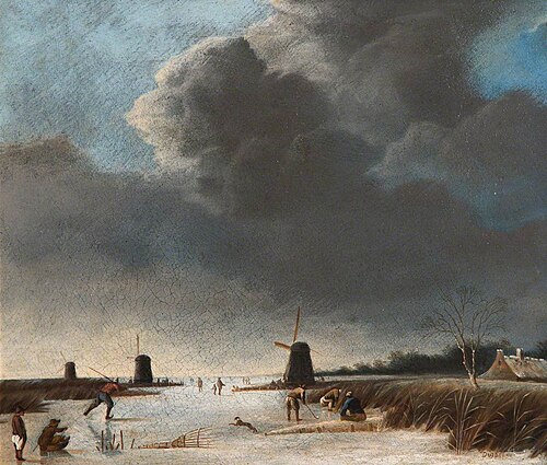 Winter Landscape with a Frozen River, 1700, Hendrik Jacobsz Dubbels
