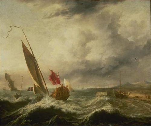 Ships in a storm, 1670, Hendrik Jacobsz Dubbels