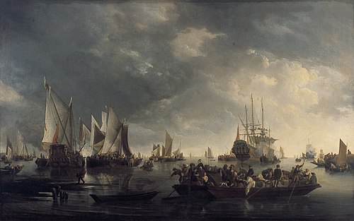 Haven met zeilschepen en ponteveer, 1662, Hendrik Jacobsz Dubbels