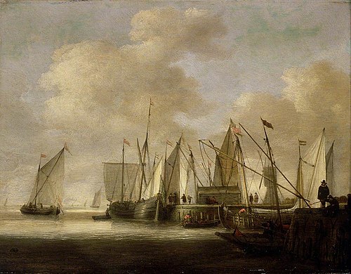 Dutch vessels at a pier, , Hendrik Jacobsz Dubbels