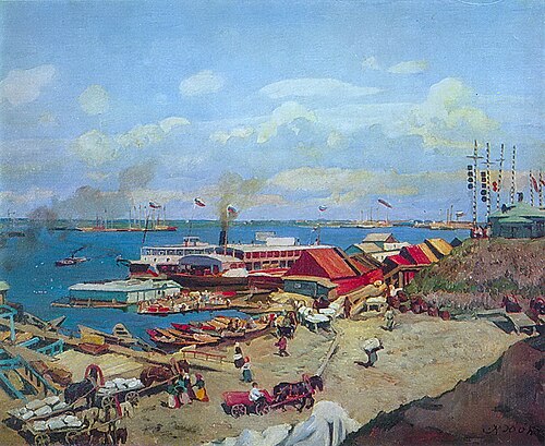 The Volga docks, 1911, Constantin Juon