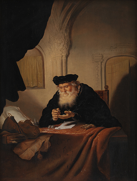 An Old Man Counting his Money, 1635, Salomon Koninck