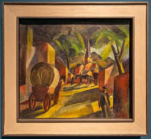 Dorfstraße mit Planwagen, 1914, Paul Adolf Seehaus