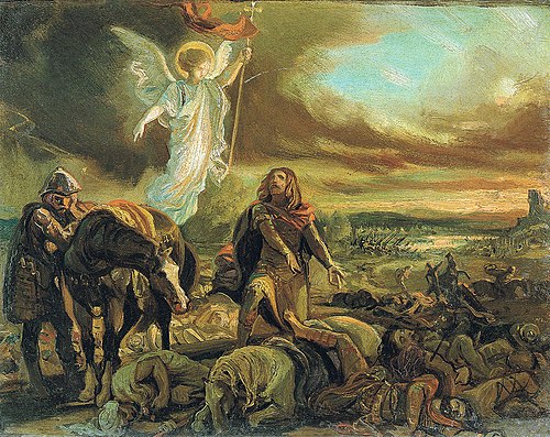 Don Pelayo reconoce a Don Rodrigo tras la batalla de Guadalete, 1840, Federico de Madrazo y Kuntz