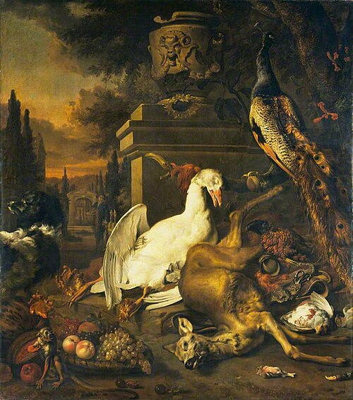 Peacock, Dead Game and Monkey, 1710, Jan Weenix