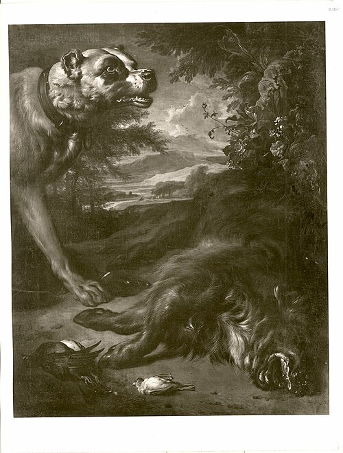 Großer Hund mit erlegtem Eber und Vögeln, 1665, Jan Weenix