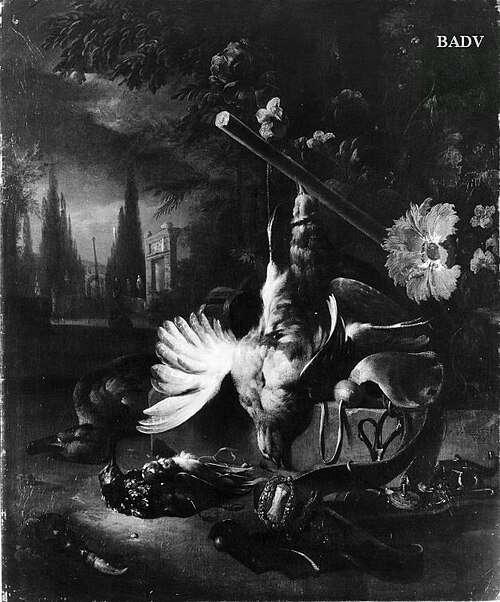 Jagdstillleben mit Armbrust und erlegten Vögeln, 1665, Jan Weenix