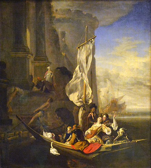 Personnages de fantaisie dans une barque, 1656, Jan Weenix