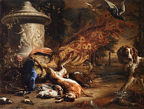 Still-Life with a Peacock and a Dog, 1696, Jan Weenix