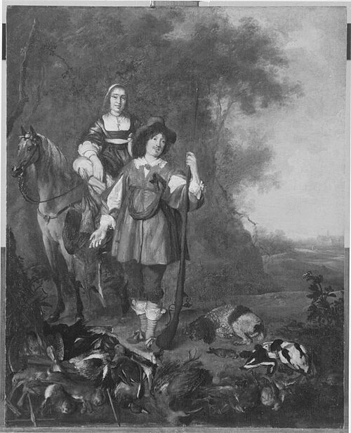 Double portrait of a man and of a woman on horseback, 1679, Jan Weenix