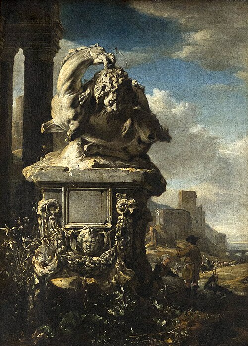 Groupe sculpté dans un paysage italien, 1665, Jan Weenix