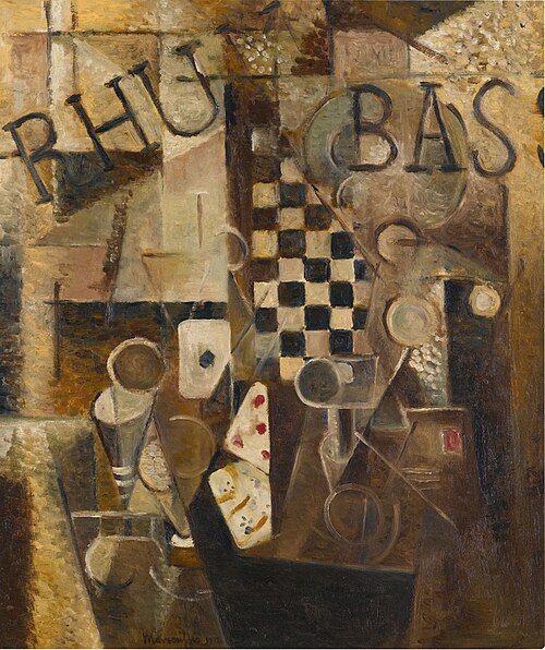 Still life with checkerboard, rum, bass, , Louis Marcoussis