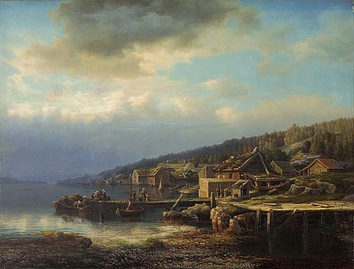 Strandsted, Skånevikskanten", 1853, Lars Hertervig