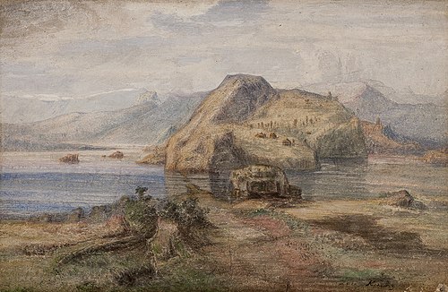 Landskap (med vann og kolle), , Lars Hertervig