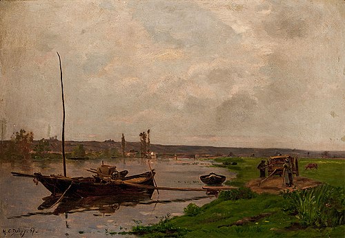 River landscape with a boat, 1887, Hippolyte-Camille Delpy