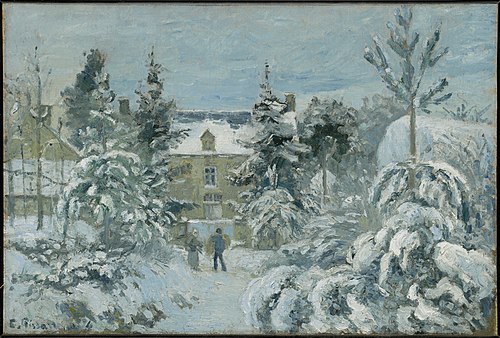 La maison de Piette à Montfoucault, effet de neige, 1874, Camille Pissarro