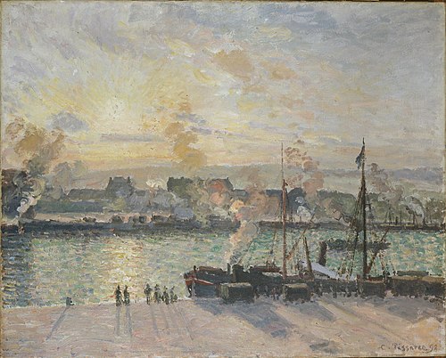 Sunset, Port of Rouen (Steamboats), 1898, Camille Pissarro