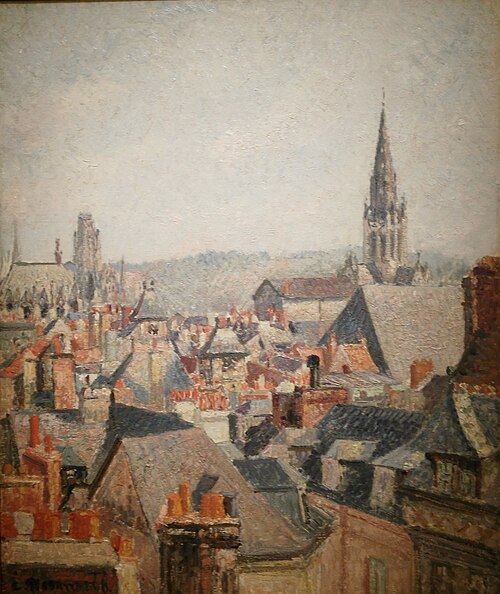 Les toits du vieux Rouen, soleil, 1896, Camille Pissarro