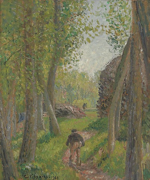 Paysan vu de dos dans un sous-bois, Moret, 1901, Camille Pissarro