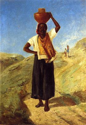 woman carrying a pitcher on her head, 1854, Camille Pissarro