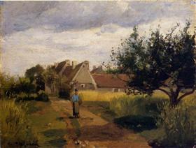 Entrée d'un village, , Camille Pissarro