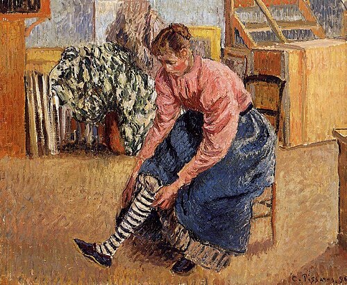 FEMME TIRANT SON BAS, 1895, Camille Pissarro