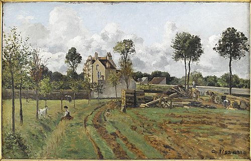 Allée de la Tour-du-Jongleur et Maison de M. Musy, Louveciennes, 1869, Camille Pissarro
