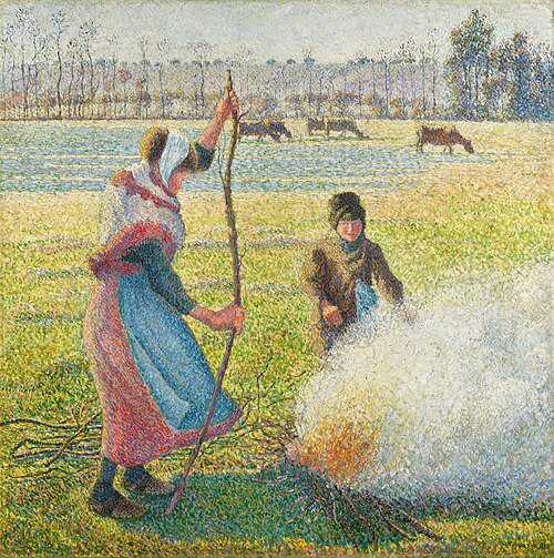 Jeune Paysanne faisant du feu. Gelée blanche, 1888, Camille Pissarro