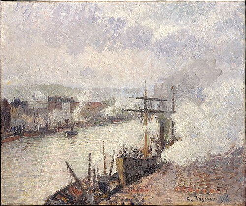 Bateaux à vapeur dans le port de Rouen, 1896, Camille Pissarro