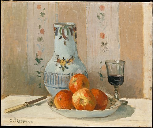 'Ghâtaignier' Apples and Glazed Earthenware on a Table, 1872, Camille Pissarro