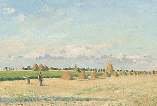 Open Fields with Haystacks near Pontoise, 1873, Camille Pissarro