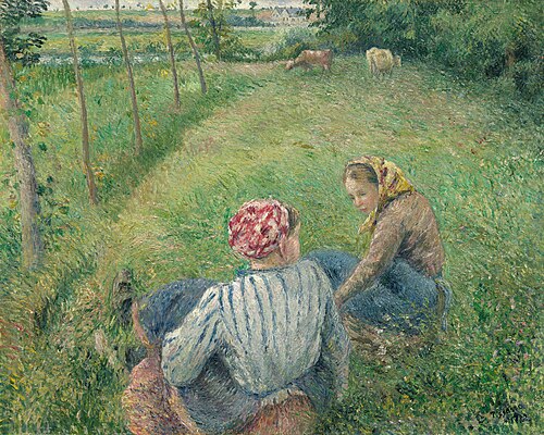 Les jeunes filles de paysans de repos dans les champs près de Pontoise, 1882, Camille Pissarro