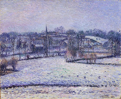 Snow Scene at Éragny (View of Bazincourt), 1884, Camille Pissarro