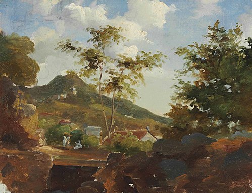 Village au pied d'une colline, 1850, Camille Pissarro