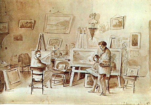 Fritz Melby and Pissarro in their atelier in Carracas, 1854, Camille Pissarro