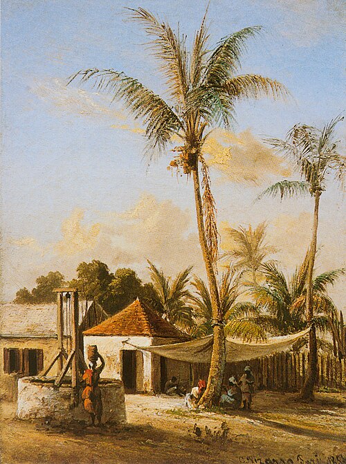 Personage se reposant dans un village près d'un puits, 1856, Camille Pissarro