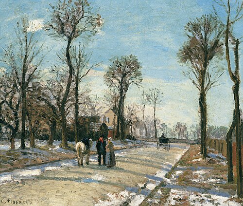 Route de Versailles, Louveciennes, Winter Sun and Snow, 1870, Camille Pissarro