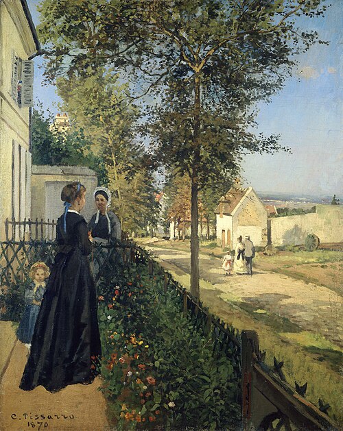 La Conversation, Louveciennes, 1870, Camille Pissarro