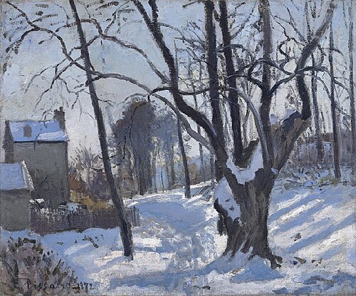 Chemin des Creux, Louveciennes, neige, 1872, Camille Pissarro