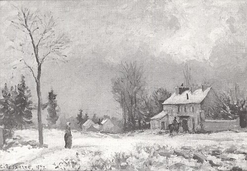 Le Relais de post, route de Versailles, Louveciennes, neige, 1872, Camille Pissarro