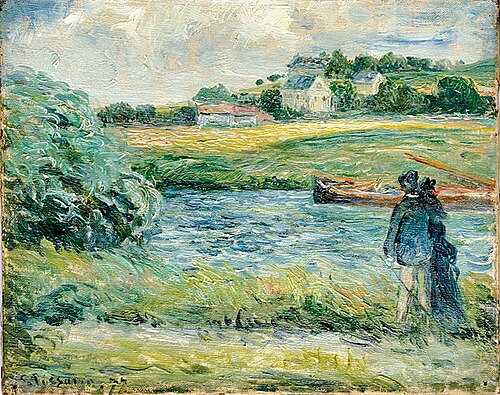 Promenade au bord de l'eau, Pontoise, 1877, Camille Pissarro