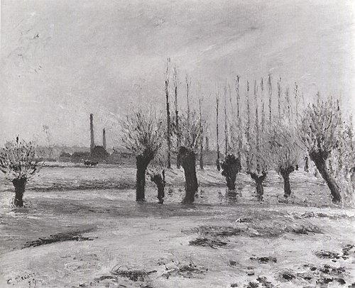 Bords de l'Oise à Pontoise, effet de neige, 1879, Camille Pissarro