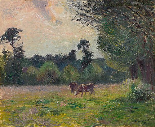 Cows in a Meadow, Sunset, 1890, Camille Pissarro